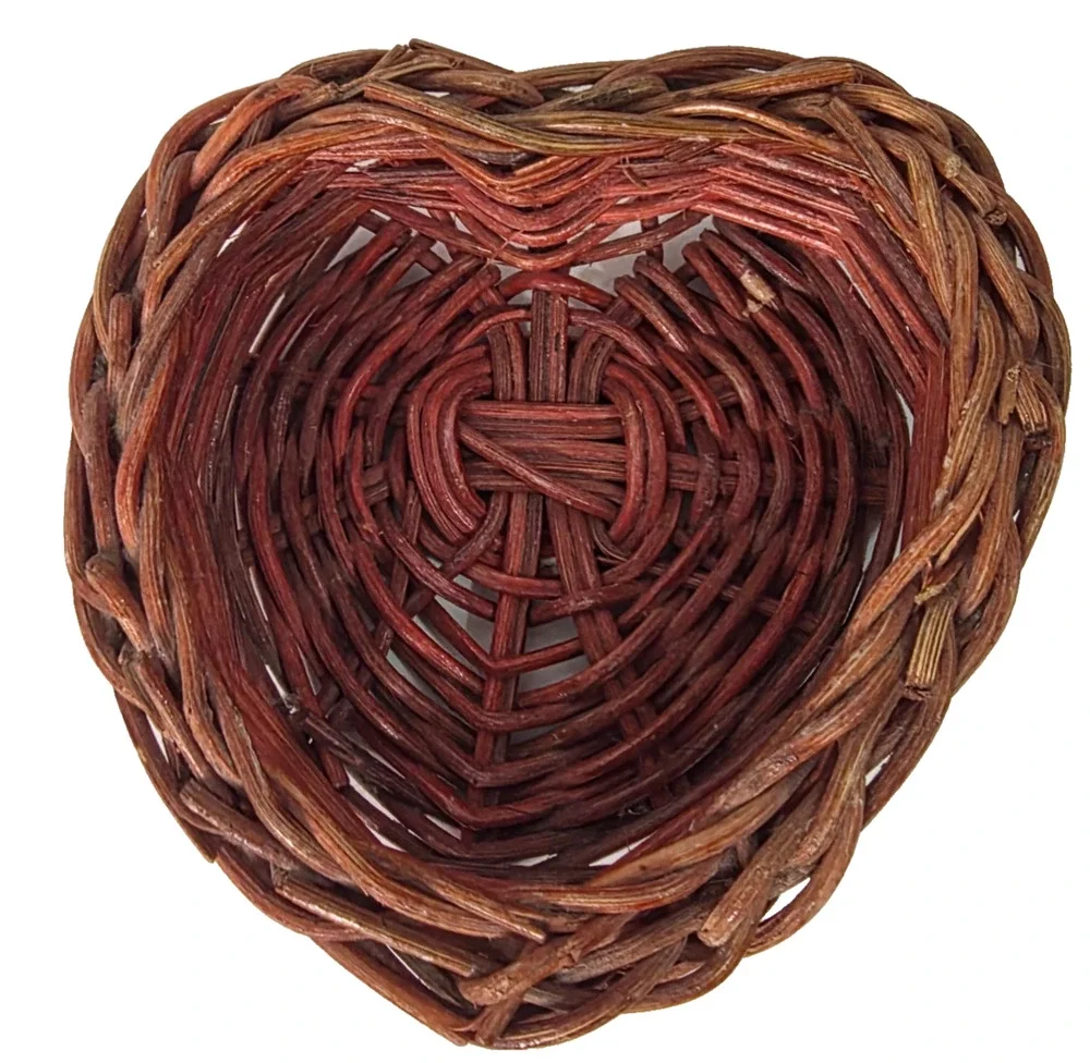 Small Heart Shaped Wicker Basket Brown Woven Rattan Valentine Rustic Decor